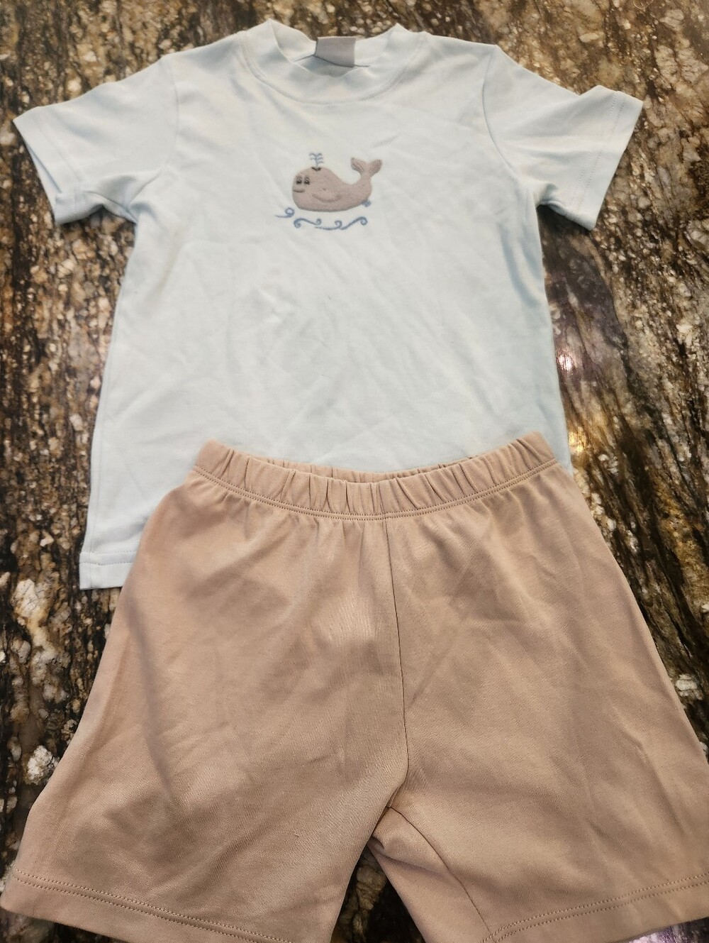 Toddler Light Blue Whale Set with Tan Shorts